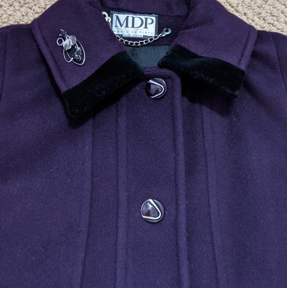 MDP Women's Purple Pea Coat with Velvet Collar